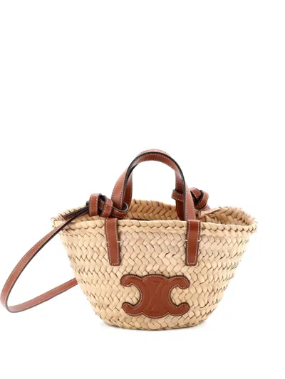Pre-owned Celine Triomphe Basket Raffia With Leather Nano Shoulder Bag In Brown