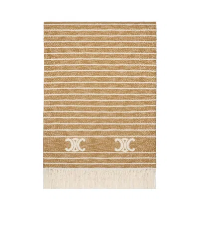 Celine Triomphe Beach Fouta In Striped Cotton In Brown