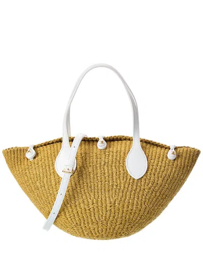 Celine Triomphe Beads Small Sisal & Leather Basket Tote In White