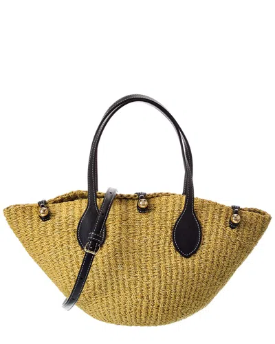Celine Triomphe Beads Small Sisal & Leather Basket Tote In Gold