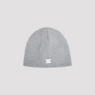 Celine Triomphe Logo-embroidered Wool Beanie In Gray