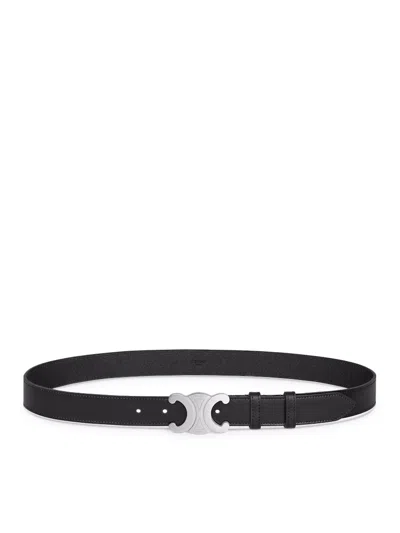 Celine Triomphe Belt 30mm In Vintage Calfskin In Black