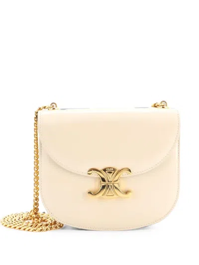 Pre-owned Celine Triomphe Besace Clea Chain Flap Bag Leather Shoulder Bag In Neutral