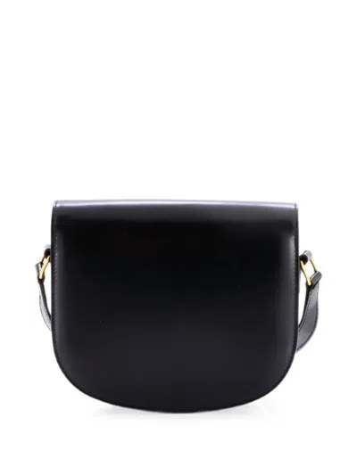 Pre-owned Celine Triomphe Besace Clea Flap Bag Leather Shoulder Bag In Black