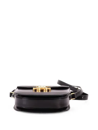 Pre-owned Celine Triomphe Besace Clea Flap Bag Leather Shoulder Bag In Black