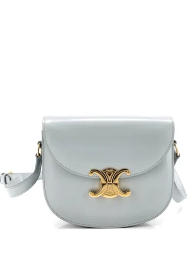 Pre-owned Celine Triomphe Besace Clea Flap Bag Leather Shoulder Bag In Blue