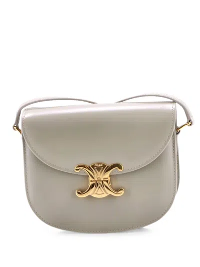 Pre-owned Celine Triomphe Besace Clea Flap Bag Leather Shoulder Bag In Green