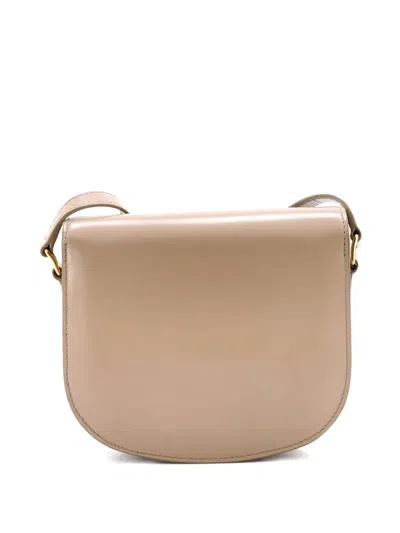 Pre-owned Celine Triomphe Besace Clea Flap Bag Leather Shoulder Bag In Neutral