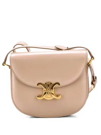 Pre-owned Celine Triomphe Besace Clea Flap Bag Leather Shoulder Bag In Neutral