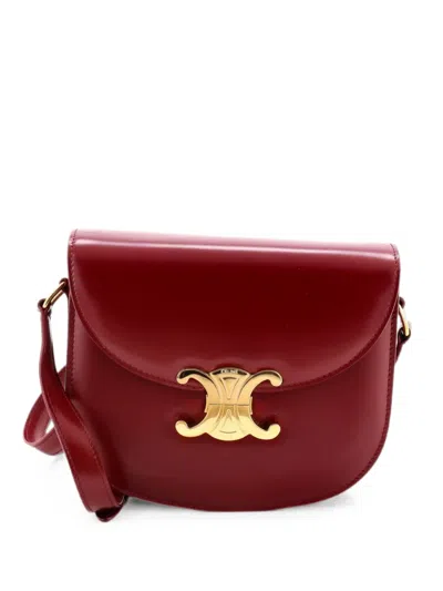 Pre-owned Celine Triomphe Besace Clea Flap Bag Leather Shoulder Bag In Red