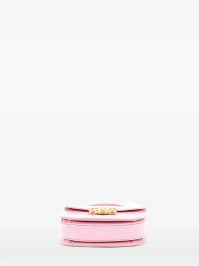 Pre-owned Celine Triomphe Besace Clea Top Handle Flap Bag Leather Mini Satchel In Pink