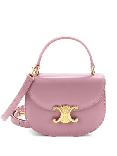 Pre-owned Celine Triomphe Besace Clea Top Handle Flap Bag Leather Mini Satchel In Pink