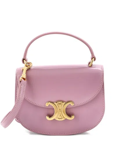 Pre-owned Celine Triomphe Besace Clea Top Handle Flap Bag Leather Mini Satchel In Purple