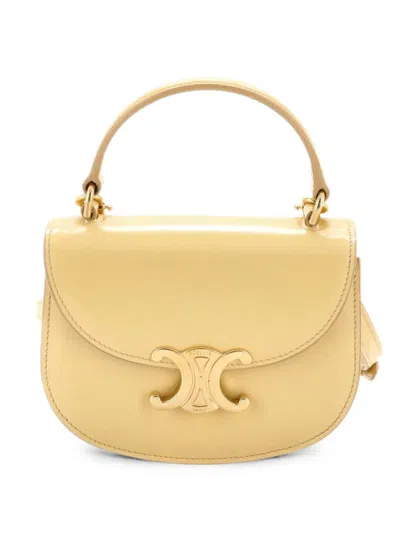 Pre-owned Celine Triomphe Besace Clea Top Handle Flap Bag Leather Mini Satchel In Yellow