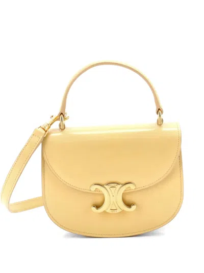 Pre-owned Celine Triomphe Besace Clea Top Handle Flap Bag Leather Mini Satchel In Yellow