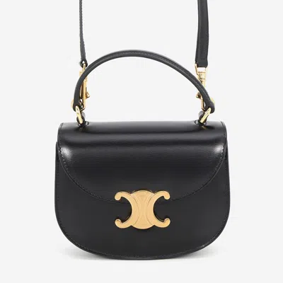 Pre-owned Celine Triomphe Bezas Claire Black Calf Leather Size Mini