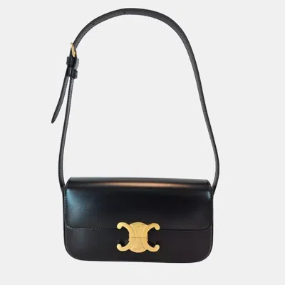 Pre-owned Celine Triomphe Black Shiny Calfskin Shoulder Bag