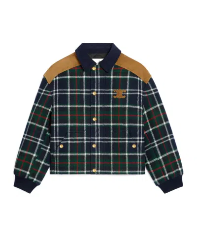 Celine Triomphe Blouson Jacket In Tartan Wool In Multi