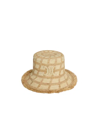 Celine Triomphe Bob In Check Raffia In Brown