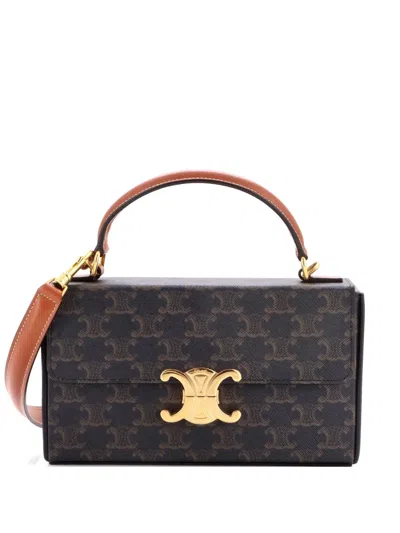 Pre-owned Celine Triomphe Box Top Handle Bag Triomphe Coated Canvas Satchel In Brown