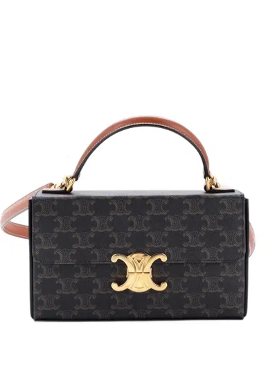 Pre-owned Celine Triomphe Box Top Handle Bag Triomphe Coated Canvas Satchel In Brown