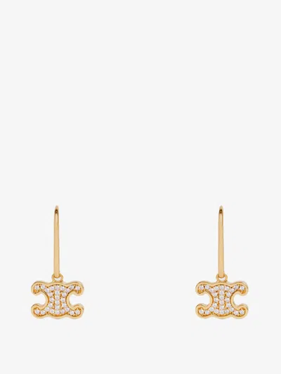 Celine Triomphe Brass Earrings With Rhinestones In Gold