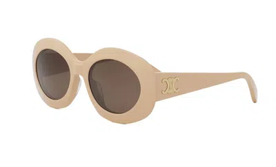 Celine Triomphe Brown Oval Ladies Sunglasses Cl40292u 57e 54 In ["brown","beige"]