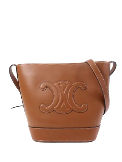 Pre-owned Celine Triomphe Bucket Bag In Brown