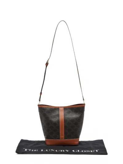 Pre-owned Celine Triomphe Bucket Bag In Brown