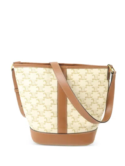 Pre-owned Celine Triomphe Bucket Bag In Neutral
