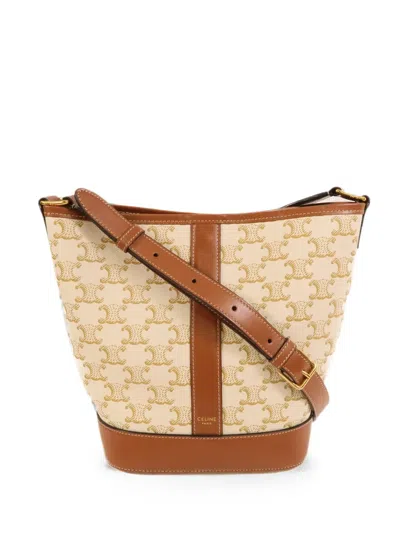 Pre-owned Celine Triomphe Bucket Bag In Neutral