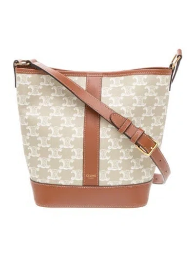Pre-owned Celine Triomphe Bucket Bag Small In Neutral