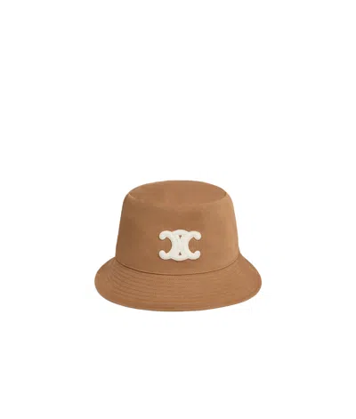 Celine Triomphe Bucket Hat In Cotton In Brown