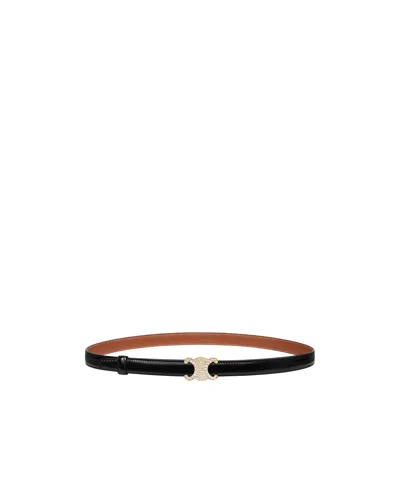 Celine Triomphe Buckle 18mm In Brass With Strass  Reversible Strap 18mm In Taurillon And Natural Calfskin In Multi