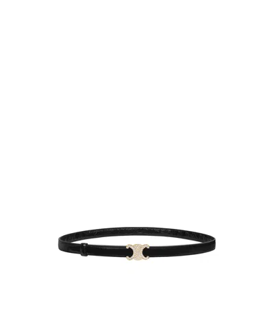 Celine Triomphe Buckle 18mm In Brass With Strass  Reversible Strap 18mm In Taurillon Leather And Crocodile  In Black