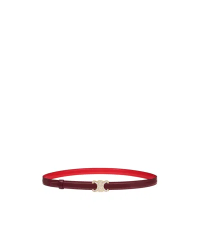 Celine Triomphe Buckle 18mm In Brass With Strass  Reversible Strap 18mm In Taurillon In Red
