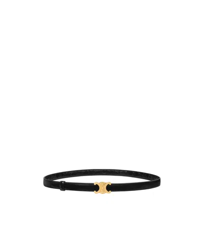 Celine Triomphe Buckle 18mm In Metal  Reversible Strap 18mm In Taurillon Leather And Crocodile Embossed Cal In Black