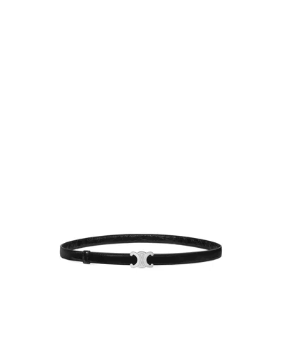 Celine Triomphe Buckle 18mm In Metal  Reversible Strap 18mm In Taurillon Leather And Crocodile Embossed Cal In Black