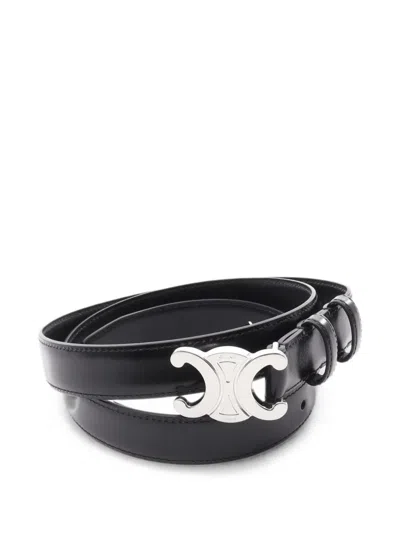 Pre-owned Celine Triomphe Buckle Belt In Black