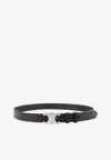 Celine Triomphe Buckle Leather Belt In Black