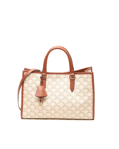Pre-owned Celine Céline Triomphe Cabas Horizontal Tote Bag In White