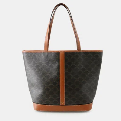 Pre-owned Celine Triomphe Cabas Tote Bag Tan Pvc Leather Size Medium In Brown
