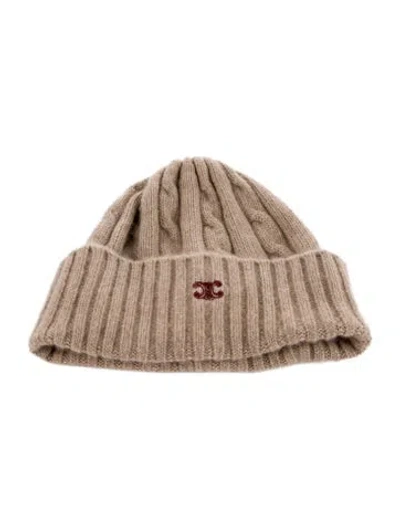 Pre-owned Celine Triomphe Cable Knit Beanie In Neutral
