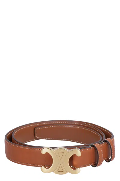 Celine Triomphe Calfskin Belt In Brown