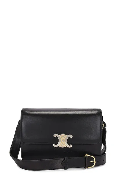 Pre-owned Celine Triomphe Calfskin Shoulder Bag In Black