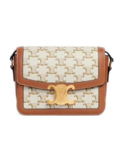 Celine Triomphe Calfskin Teen Handbag In White