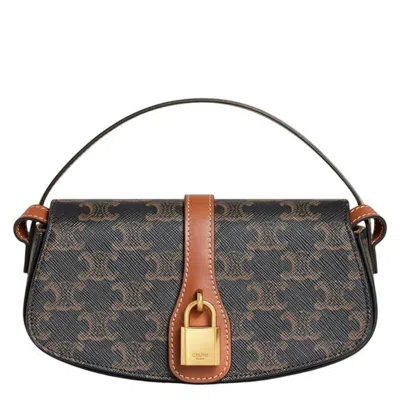 CELINE CELINE TRIOMPHE CANVAS AND CALFSKIN CLUTCH ON STRAP