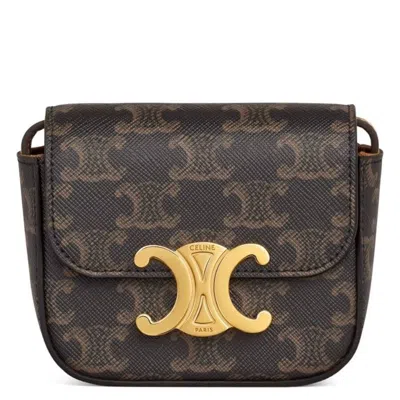 CELINE CELINE TRIOMPHE CANVAS AND CALFSKIN MINI CLAUDE BAG