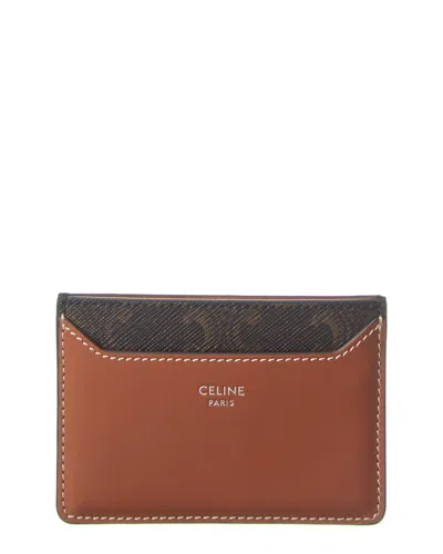 Celine Triomphe Canvas & Leather Card Case In Brown