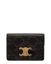 Celine Triomphe Canvas & Leather Card Holder In Brown